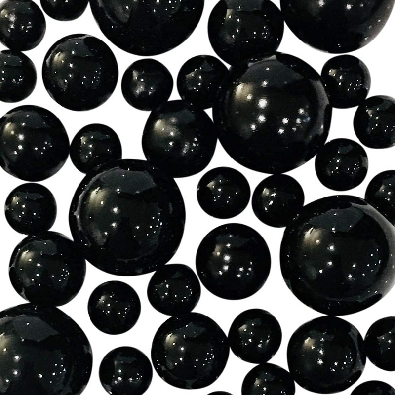 100 "Floating" Black Pearls and Matching Gems-Shiny-Jumbo Sizes-Fills 2 Gallons for Your Vases-With Transparent Water Gels Floating Kit-Option: 6 Submersible Fairy Lights Strings