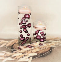 100 Floating Burgundy Pearls with Matching Sparkling Gems-Large Sizes-Fills 4 Medium Size Vases of The Floating Transparent Gels-Measured Gels Prep Bags-Option of 6 Submersible Fairy Lights Strings