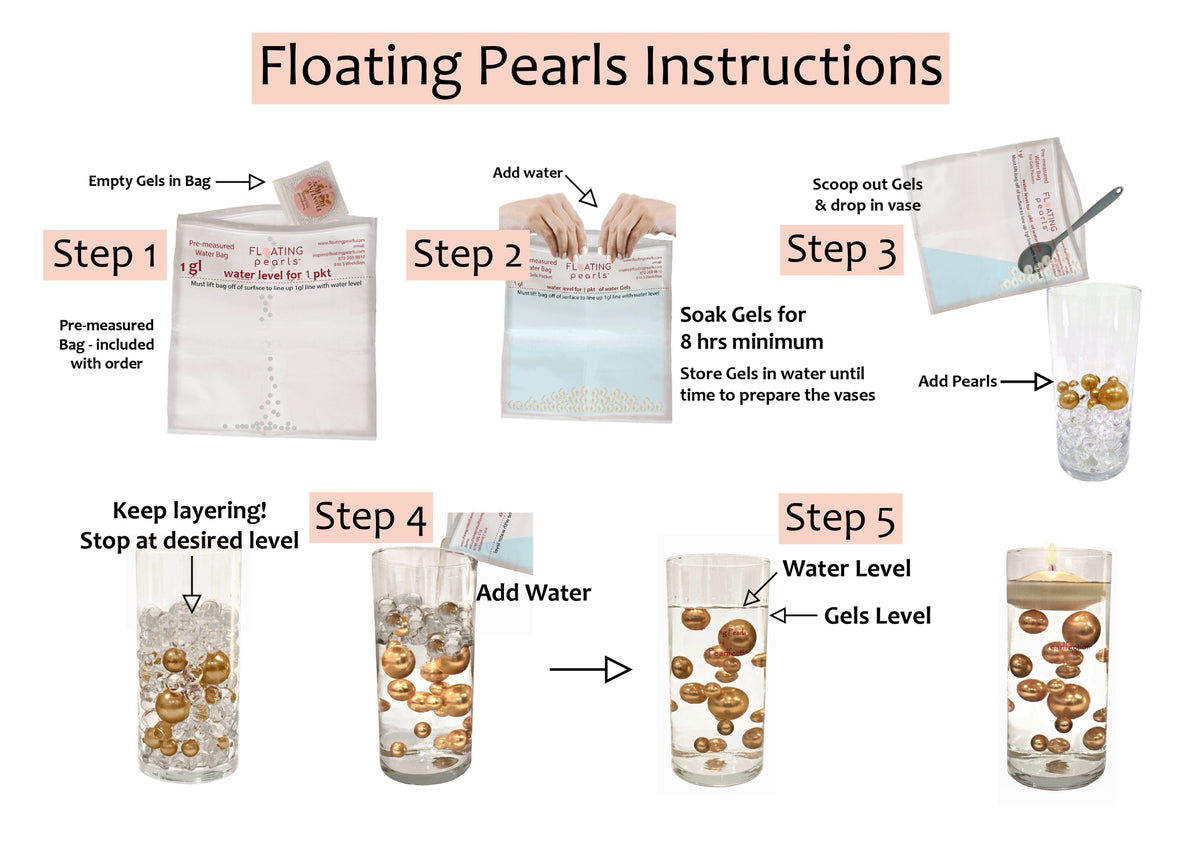 Floating Sparkling Bright Orange Round Gems - Fills 1 GL of Floating Transparent Gels for your vases - With Pre-measured Gels Prep/Storage Bag