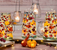 50 Floating Realistic Fall Leaves, Flowers, Pumpkin Gems-Pearls-Fills 1 Gallon Of Transparent Floating Gels-Options of 3 Submersible Fairy Lights String