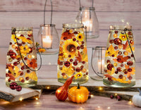 50 Floating Realistic Fall Leaves, Flowers, Pumpkin Gems-Pearls-Fills 1 Gallon Of Transparent Floating Gels-Options of 3 Submersible Fairy Lights String