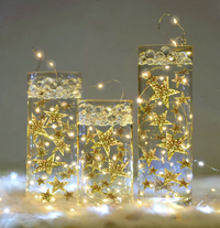 50 Floating Gold Stars-Sparkling- Large Sizes- Fills 1 Gallon of the Transparent Floating Gels for Your Vases -With Pre-Measured Prep Bags -Option of 3 Submersible Fairy Lights Strings