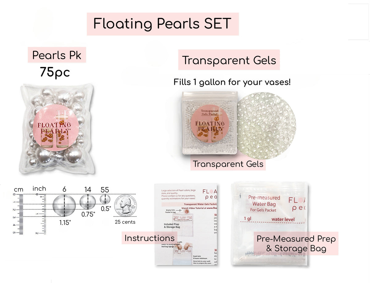 75 Floating Gold Pearls Large Sizes- Fills 1 Gallon of The Floating Transparent Water Gels for Your Vases- 3 Submersible Fairy Lights Strings