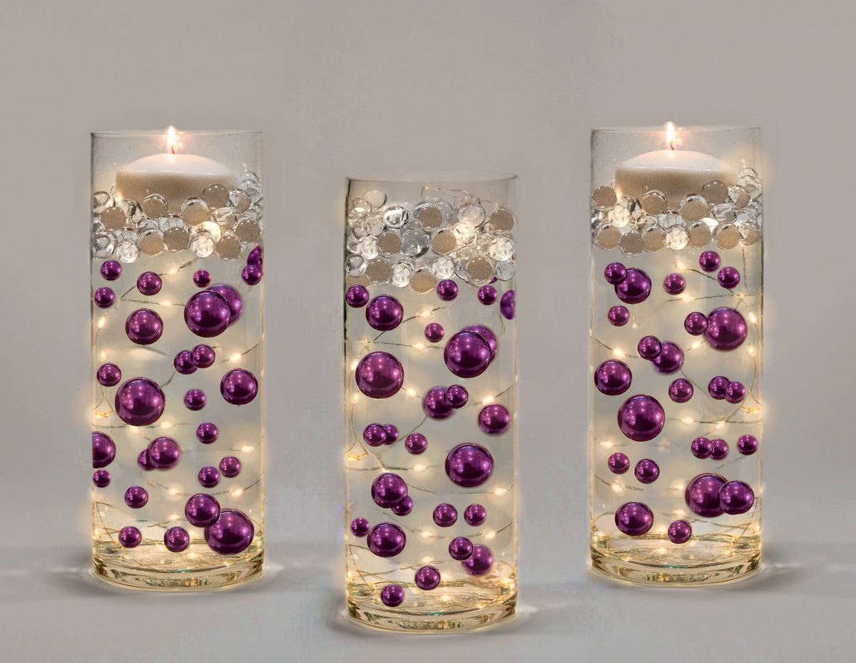 Perlas moradas "flotantes" - Decoraciones de jarrón de tamaños gigantes/varios sin agujeros
