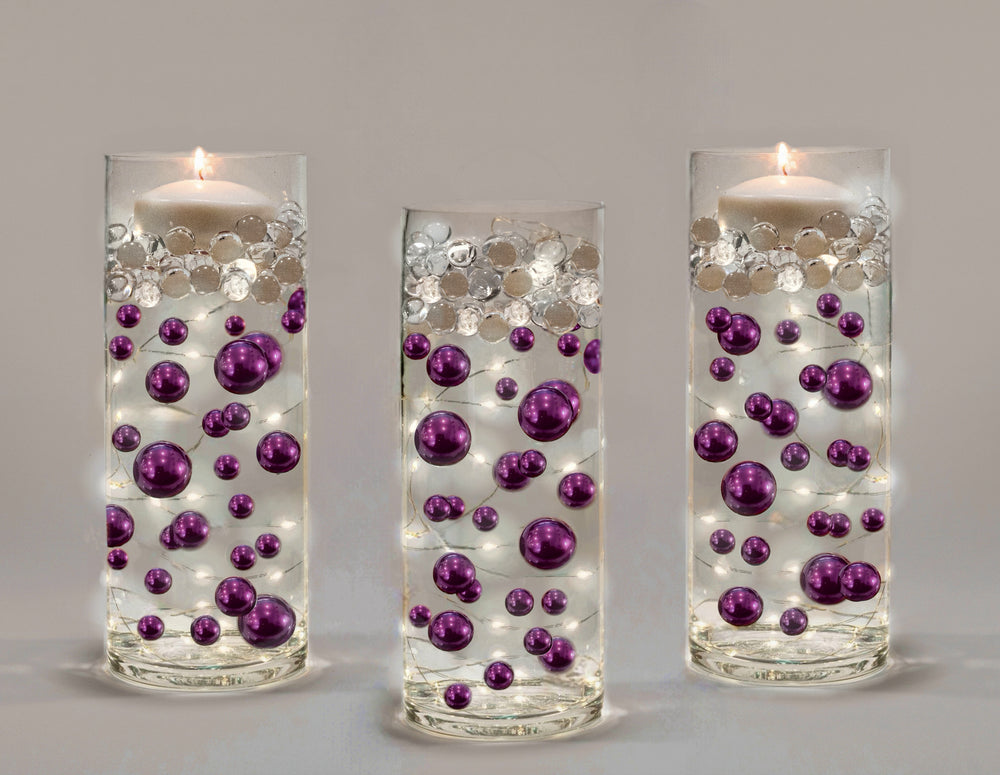 Perlas moradas "flotantes" - Decoraciones de jarrón de tamaños gigantes/varios sin agujeros