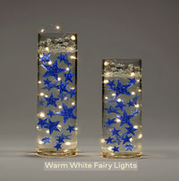 50 Floating Blue Stars-Glitter-1 Pk Fills 1 Gallon for Your Vases-Including Transparent Water Gels Floating Measured Kit-Exclusive-Option: Submersible Fairy Lights Strings-Stunning Vase Decorations