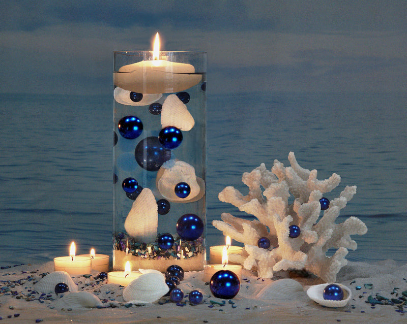 100 Floating Natural White Seashells-White Coral Reef-Pearls-Vivid Aqua Sea Color Gels-Fills 1 Gallon-With Exclusive Measured Gels Prep Bag-Option of 3 Submersible Fairy Lights Strings