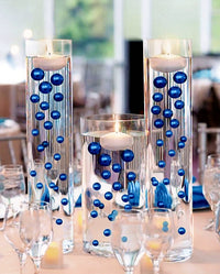 75 Floating Royal Blue (Navy) Pearls-Shiny-Jumbo Sizes-Fills 1 Gallon of Floating Pearls & Transparent Gels for Your Vases-With Transparent Gels Floating Kit-Option: 3 Submersible Fairy Lights Strings