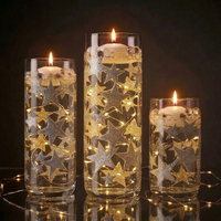 50 Floating Silver Stars Glitter-Fills 1 Gallon for Your Vases With Transparent Floating Gels Kit- With an Option of: 3 Submersible LED Fairy Lights Strings with Hidable & Submersible Batteries