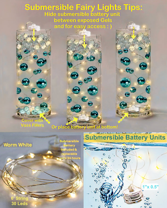 50 Fall Thanksgiving Floating Glowing Pumpkins, Leaves, and Pearls- Fills 1 Gallon of the Floating Transparent Gels for Your Vases- Option to Add 3 Submersible Fairy Lights Strings