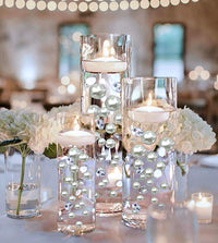 100 Floating White Pearls and Sparkling Gems - Large Sizes - Fills 2 Gallons of the Transparent Water Gels for the Floating Effect- With Exclusive Measured Prep Bags - Option: 6 Submersible Fairy Lights Strings