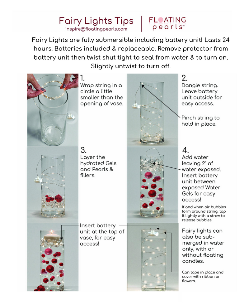 Led Fairy Lights Strings Garland-Set of 3-Choice of Cool White or Warm White Glow-Fully Submersible/Waterproof-Not including Floating Pearls