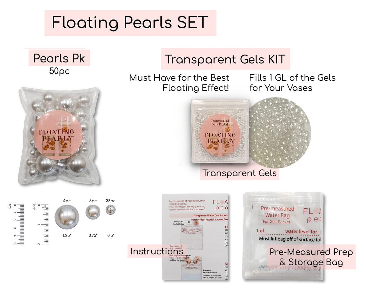 75 Floating Gold Pearls-Fills 1 Gallon of Floating Pearls and Transparent Floating Gels-With Measured Gels Prep Bag-Option of 3 Fairy Lights Strings