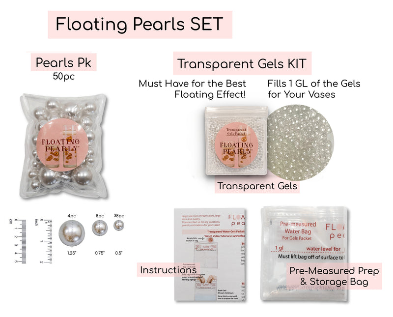 75 Floating Gold Pearls-Fills 1 Gallon of Floating Pearls and Transparent Floating Gels-With Measured Gels Prep Bag-Option of 3 Fairy Lights Strings