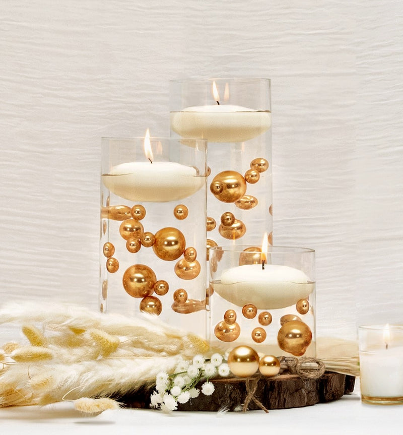 75 Floating Gold Pearls-Fills 1 Gallon of Floating Pearls and Transparent Floating Gels-With Measured Gels Prep Bag-Option of 3 Fairy Lights Strings