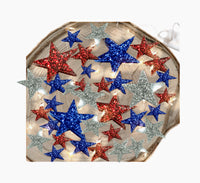 75 Floating Glitter Patriotic Stars & Red/Blue Color Effects- Fill 1 Gallon of Transparent Gels for Floating Effect-With Measured Floating Gels Bag-Option of 3 Fairy Lights Strings