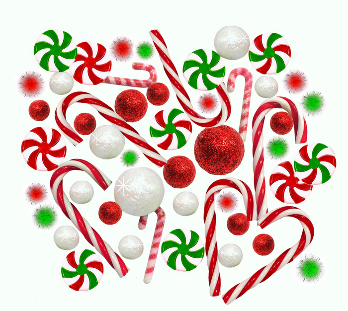 50 Floating Christmas Sparkling Red/Green Candy Canes-Peppermints-Pearls-Fills 1 Gallon-With Measured Transparent Water Gels Floating Kit-Option:Lites