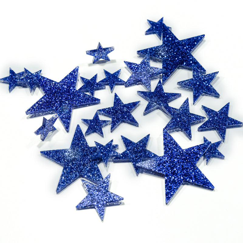 50 Floating Blue Stars-Glitter-1 Pk Fills 1 Gallon for Your Vases-Including Transparent Water Gels Floating Measured Kit-Exclusive-Option: Submersible Fairy Lights Strings-Stunning Vase Decorations