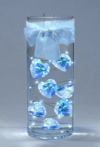 Floating Crystal Blue Hearts - Large 1.75"ea - Fills 1 GL For Your Vases - With Transparent Gels Measured Kit For The Floating effect - Vase Centerpiece Decorations