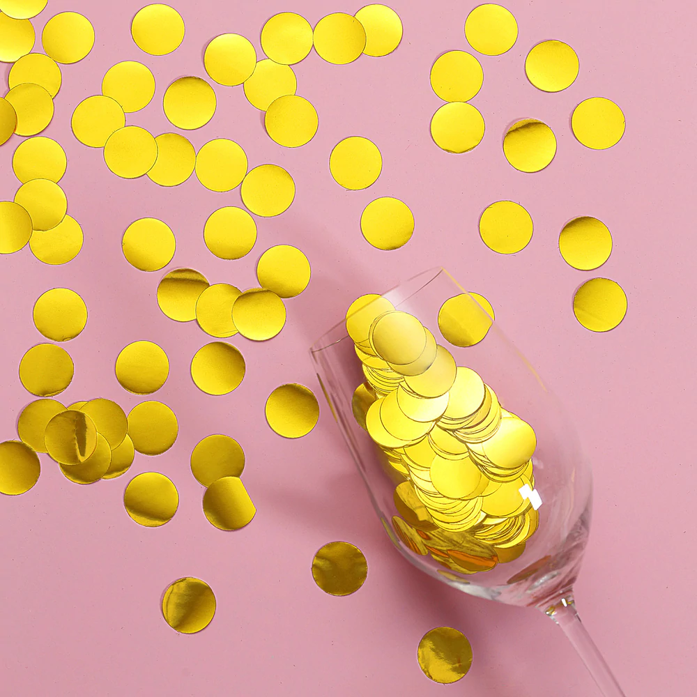 "Floating" Metallic Gold Confetti - 1 Pk 2000pc - 1 Set Fills 1 GL Floating for Vases-Option of Fairy Lights - Vase Decorations - Table Scatter