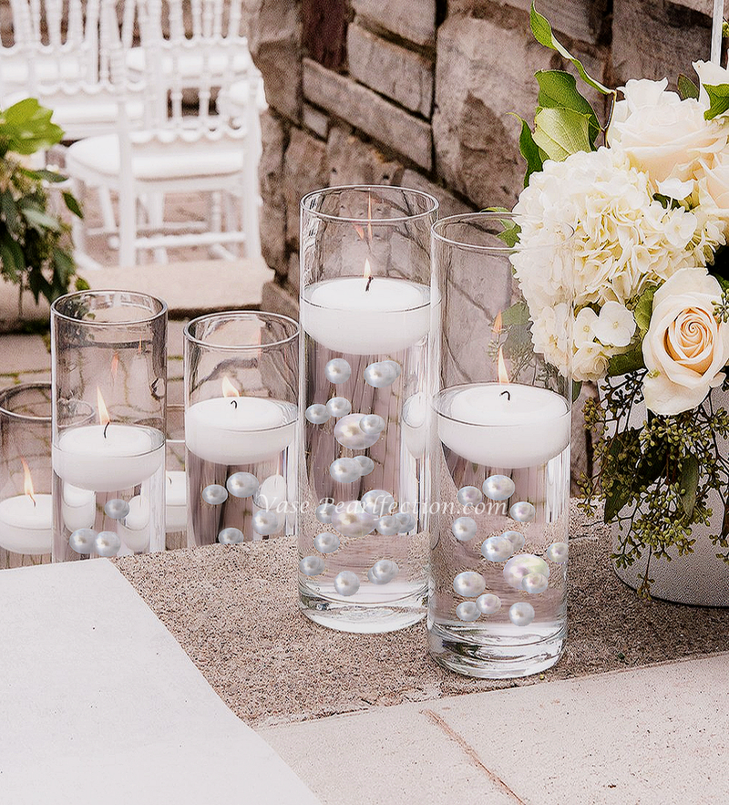 100 Floating White Pearls and Sparkling Gems - Large Sizes - Fills 2 Gallons of the Transparent Water Gels for the Floating Effect- With Exclusive Measured Prep Bags - Option: 6 Submersible Fairy Lights Strings