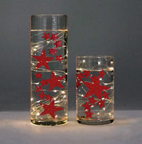 Floating Red Sparkling Stars-Large Sizes-Fills 1 Gallon for Your Vases-With Option: 3 Submersible Fairy Lights-Vase Decorations