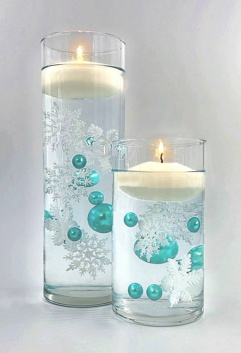 50 Floating Sparkling White and Turquoise Snowflakes-Snowballs-Fills 1 Gallon-With Transparent Gels Floating Kit-Option of 3 Floating Submersible Fairy Lights Strings